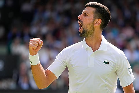 Djokovic reacts after winning a point against Jacob Fearnley